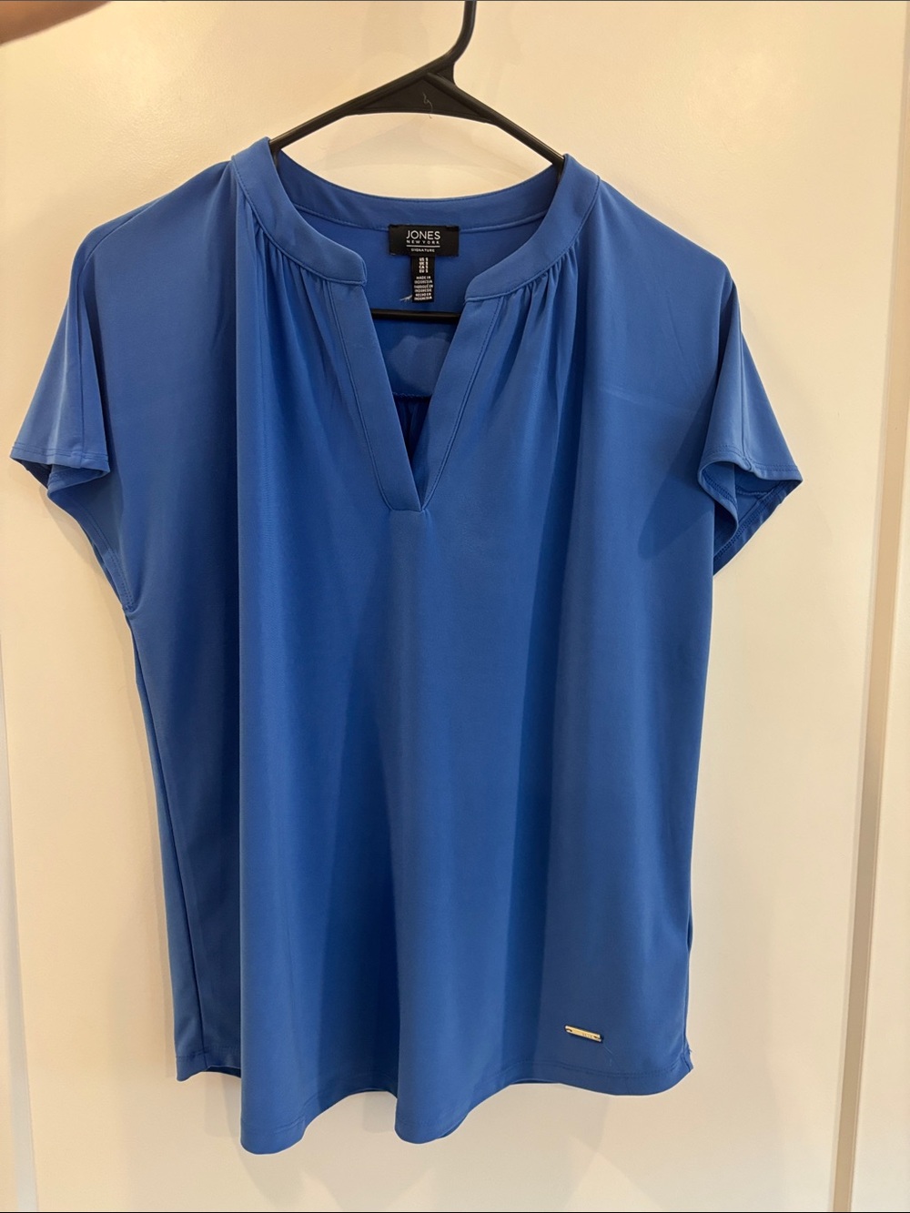 Jones New York Royal Blue V-Neck Short Sleeve Top